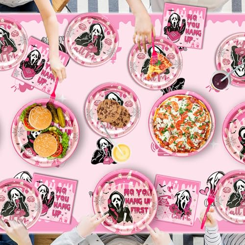 Pink Halloween Party Tableware Set - Plates, Napkins, Cups & Decorations