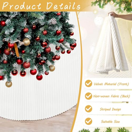 60 Inch Faux Fur White Christmas Tree Skirt with Stripe Pattern - Large Holiday Decor - Variation 60