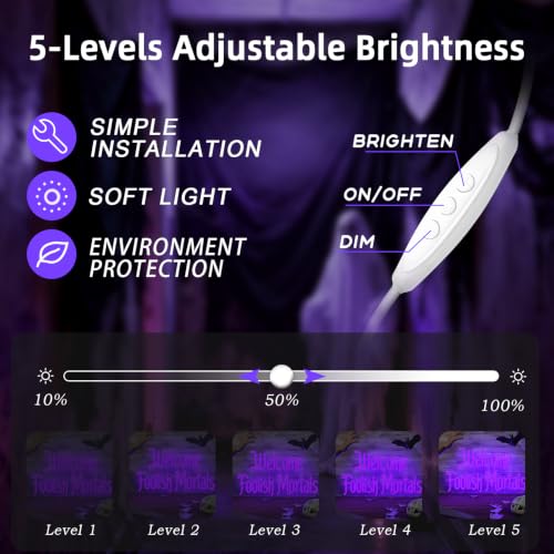 Purple Welcome Foolish Mortals Neon Sign Gothic Haunted House LED Lights - Dimmable USB