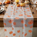 Fall Gauze Table Runner with Glitter Pumpkins & Maple Leaves - 120 Inch, Color 02