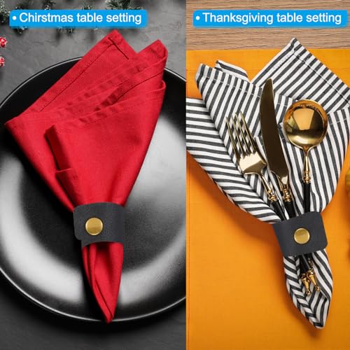 Leather Napkin Rings Set - Black 6 Pcs Rustic Table Decor for Weddings & Holidays