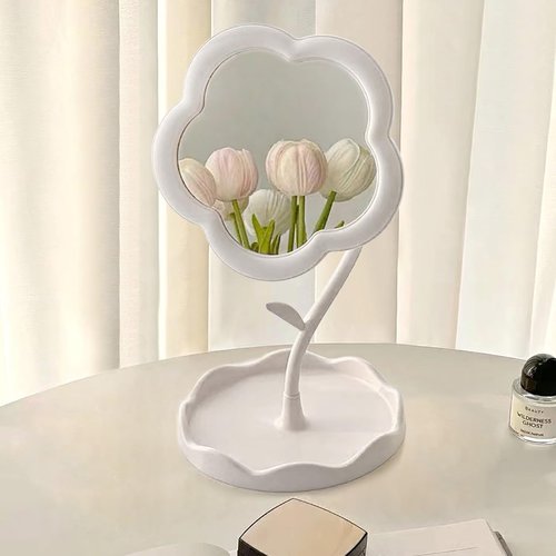 KEAINVRN Flower-Shaped Makeup Mirror for Desk Vanity Mirror for Bedroom,Living Room and Minimal Spaces Room Decor Home Decorations (White)