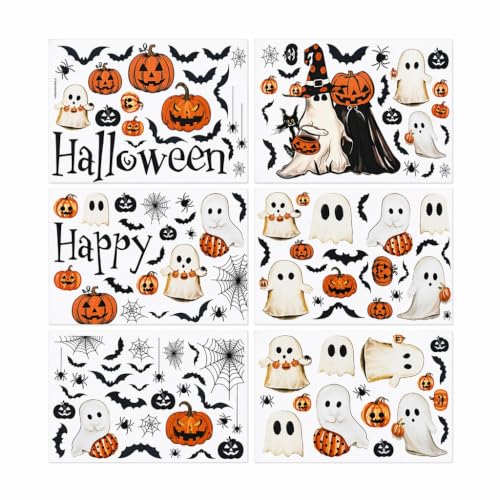 Halloween Window Decals Set - Reusable Ghost Bats Pumpkin Static Stickers for Glass