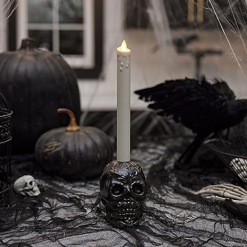 Gothic Skull Candle Holder - Black Day of the Dead Halloween Decor - 3.75x4.25 Inches