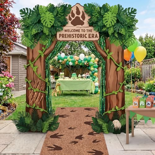 Dinosaur Party Decorations Set with Door Cover, Foil Curtains & Rug - Dinosaur Variation