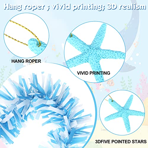 Ocean Themed Party Decorations Set - 30 Resin Sea Ornaments & 40ft Tinsel Garland