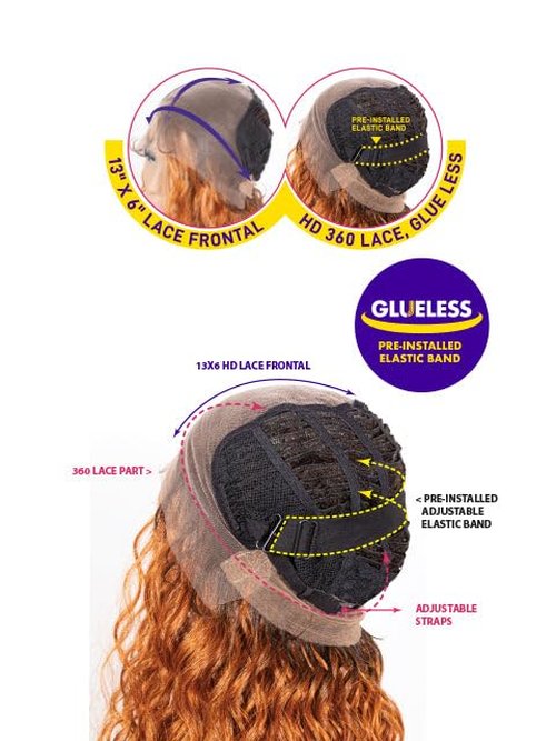 Janet Collection melt HD 360 HUMAN HAIR BLEND PRIME UNIMIX Hand-Tied 13X6 Frontal Baby Hair Transparent Lace GLUELESS TUPI WIG With SOFT YAKY TEXTURE. (COLOR# DR TOFFEE)