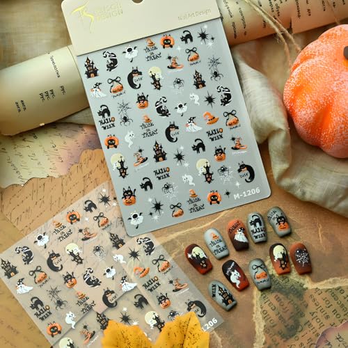 Halloween Ghost Spider Nail Stickers - Self-Adhesive Pumpkin & Black Cat Decals, Variation 2