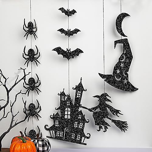 Halloween Black Glitter Banner Garland Decorations for Indoor Outdoor Parties
