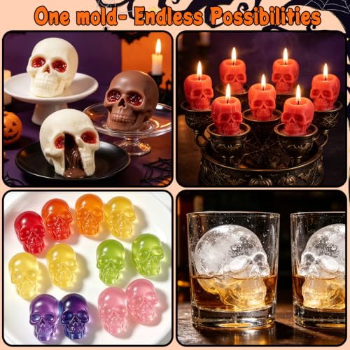 Large Orange Skull Silicone Mold - Halloween 12-Cavity Skull Baking Mold - 2 Pack