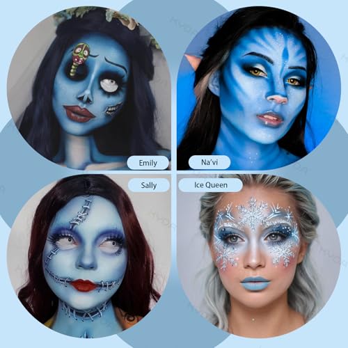Face Paint Kit with 3 Brushes - Black, White & Light Blue - Body & Face Makeup for Cosplay & Halloween
