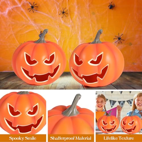 2 Pack Light-Up Halloween Jack O Lantern Pumpkins - Indoor Outdoor Decor