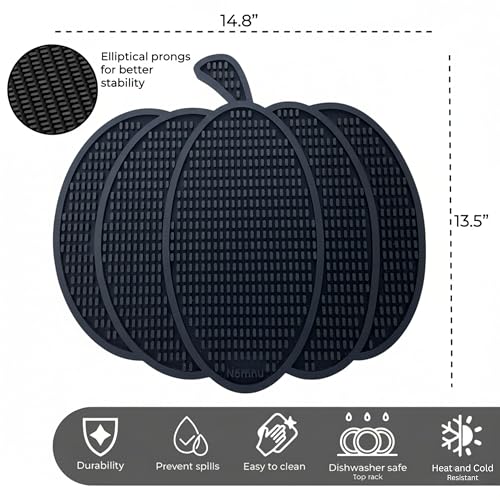Pumpkin Shaped Coffee Bar Mat - Gothic Halloween Black Rubber Drink Coaster
