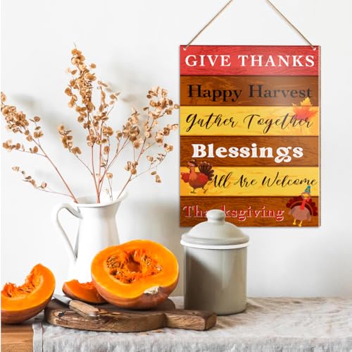 Thanksgiving Hanging Sign - Autumn Fall Rustic Wooden Wall Decor J3
