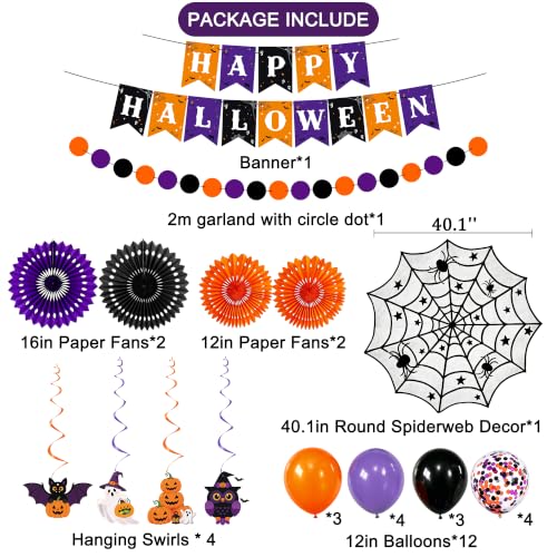 Halloween Decorations Set with Banner Spider Web Balloons and Garlands