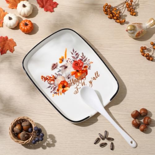 Fall Pumpkin Ceramic Spoon Rest 5.9 Inch for Stove Top - Autumn Kitchen Decor