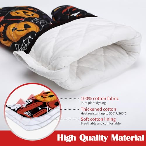 Halloween Pumpkin Kitchen Towels and Oven Mitts Set - 4pcs, Fall Themed Kitchen Accessories