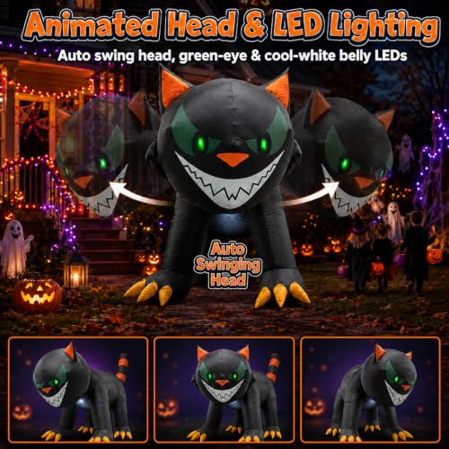 Black 7FT Halloween Inflatable Cat with Moving Head & LEDs - Yard Decor