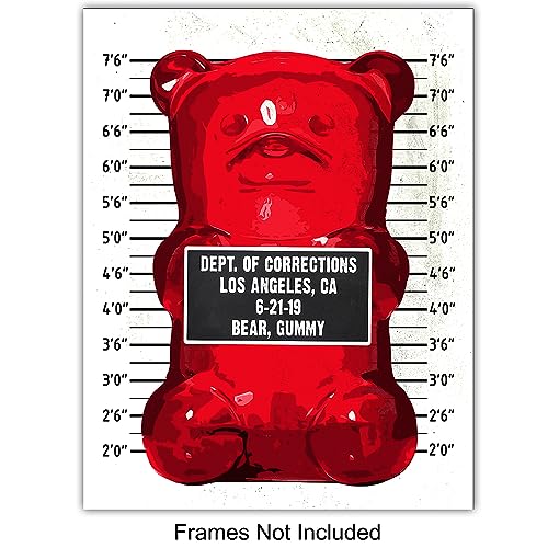 Pop Art Gummy Bear Mugshot Wall Art Print - 11x14 Unframed Poster for Modern Decor - Trendy Home & Office Wall Decoration - Pink & Black Variation