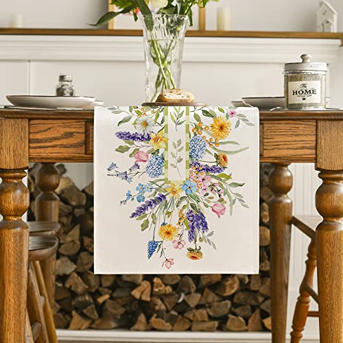 13x90 Inch Tulip Spring Table Runner Beige Seasonal Easter Kitchen Decor