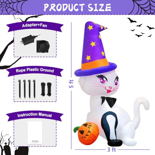 6FT Inflatable Cat Halloween Decoration with Pumpkin LED Light Yard & Garden Decor