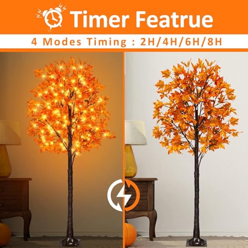 2 Pack 6Ft 130 LED Fall Maple Tree with 8 Flashing Modes Dimmable Thanksgiving Decor