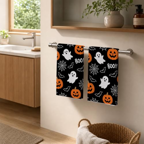 Halloween Pumpkin Ghost Bat Kitchen Towels Set of 2 - Boo Variation