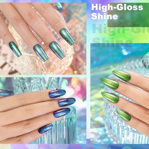 Blue Chameleon Gel Nail Polish Set - Multichrome Gradient 6pcs 7.5ml Sparkle Glitter