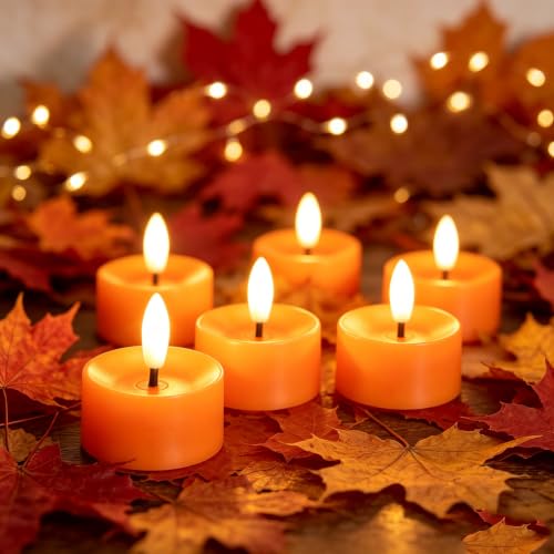 QIDEA Halloween Orange LED Tea Lights for Pumpkin & Holiday Decor - 12 Sets