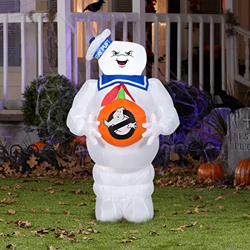 Inflatable Ghostbusters Marshmallow Man Halloween Decoration - 42 Inch Self-Inflating Light-Up Outdoor Decor