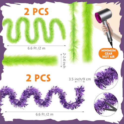 Halloween Tree Decor Skirt - 47 Inch Green Feather Boa & Black-White Sandworm Set