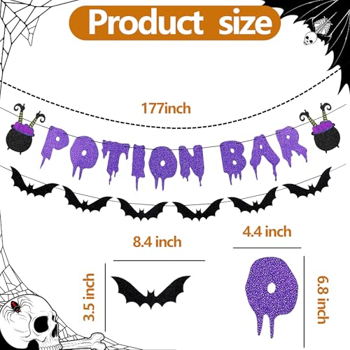 Halloween Glitter Potion Bar Banner with Bat Garland - Spooky Party Decor