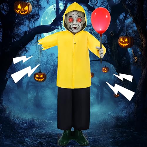 Halloween Animatronic 4FT Life Size Scary Zombie Boy Prop with Sound & Lights - Outdoor Decor