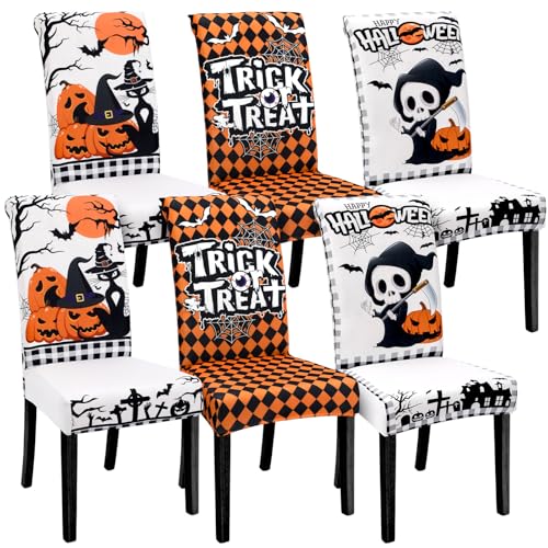 Halloween Chair Covers 6-Pack Spooky Ghost Skeleton Pumpkin Bat Witch Decor
