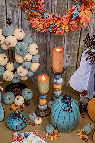 Handblown Glass Pumpkin Tabletop Décor - Blue Autumn, 7.5 x 11 Inches