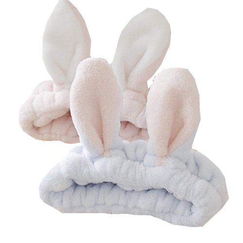 Skiennix Women’s Soft Flannel Bunny Ear Makeup Headband - 2-Pack for Comfortable Use