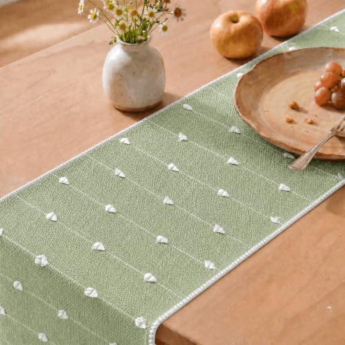 Cotton & Polyester Sage Green Rustic Table Runner - 12 x 72 Inch Farmhouse Dining Decor