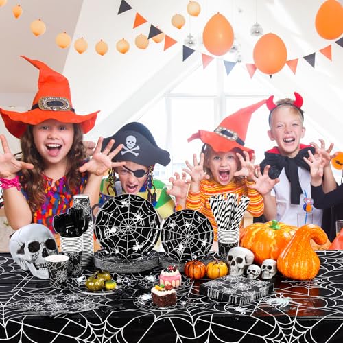 Halloween Spider Web Party Tableware Set for 50 Guests - Black & Spider Web Variation