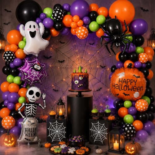 Halloween Balloon Arch Kit with Ghost Spider Pumpkins Foil Balloons