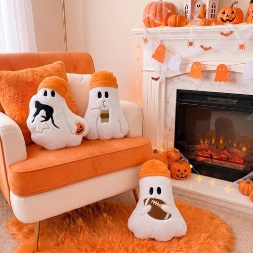 Halloween Ghost Throw Pillow Set - Orange Classic Style, 3 Pcs