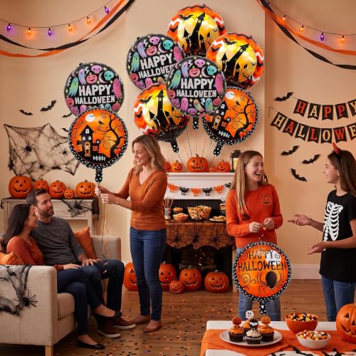 VoVanrola 9PCS Halloween Balloon Set, Ghost Spider Silhouette Foil Balloons - D