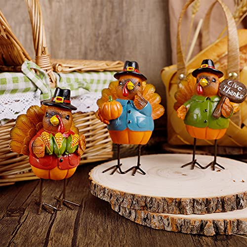 Thanksgiving Turkey Tabletop Centerpiece Decor Set of 3 - Fall Harvest Home Decorations