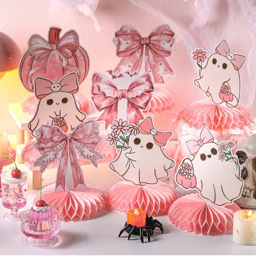 Halloween Pink Ghost Table Decorations - 9 Pcs Pastel Halloween Party Decor - Girl's Birthday Gift