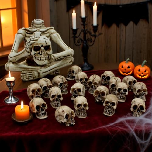 Halloween Mini Skull Set - 40 Realistic Resin Skeleton Heads for Decor