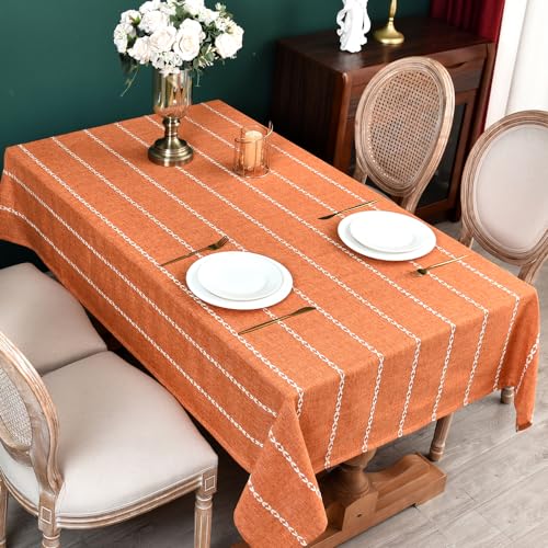 Rectangular Orange Tablecloth 98x53 Inch Fall Linen for Dining & Outdoor Use - Zobesta