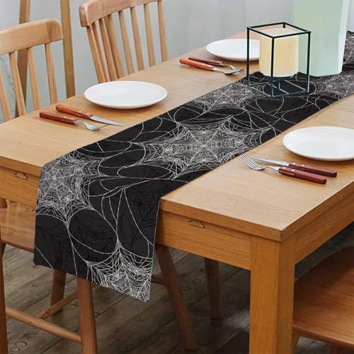 Halloween Spider Web Table Runner 13x48 Inch - Fall Burlap Decor - PROCIDA