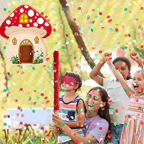 Kids Mushroom Piñata with Stick & Blindfold - Forest Party Decoration