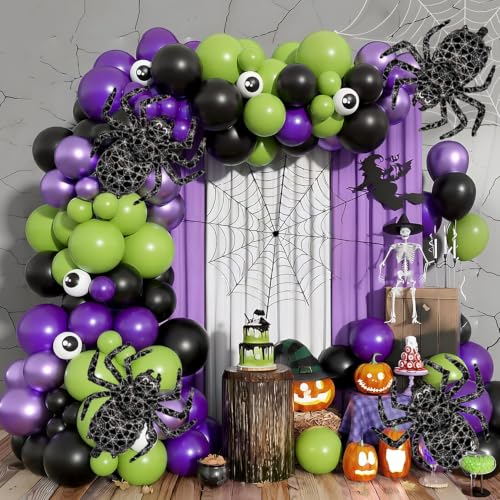 Halloween Black Spider Balloons Set - 6 Latex Party Decorations with Cobweb Design - Variation: Black