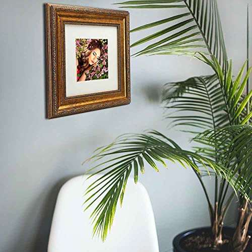 8x8 Photo Frame with Black Velvet Back Panel - Antique Gold Mat 5x5 Variation
