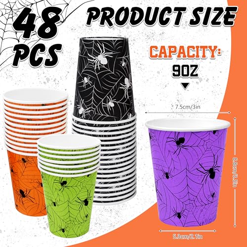 Halloween Disposable Paper Cups 9oz - 4-Color Spider Web - Festive Party Drinkware - Colorful Variation